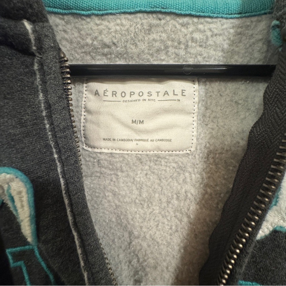 Vintage Aeropostale Charcoal Hoodie with Teal Accents - Picture 4 of 6